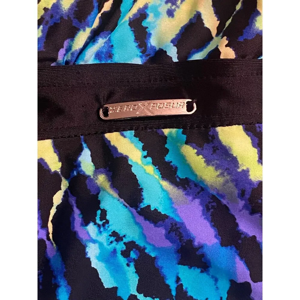 ZeroXposur XL Tankini Swim Top Blue Abstract Animal Print Shelf Bra Resort Beach